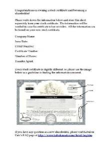Gift form to accompany a new stock certificate