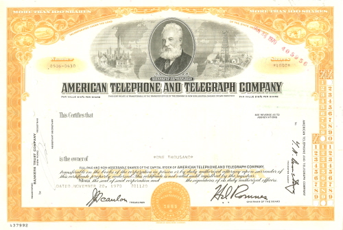 AT&T Stock Certificate circa 1970