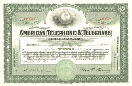 AT&T Stock Certificate circa 1952