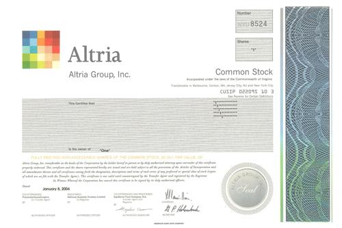 Altria Group Stock Certificate