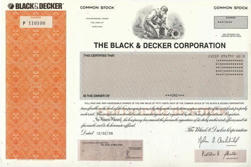 Black & Decker Stock Certificate