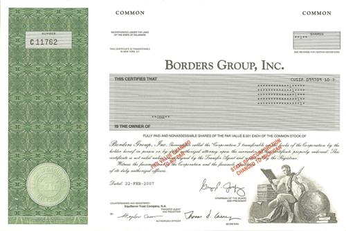 Borders Group Stock Certificate