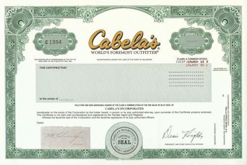 Cabela's Stock Certificate