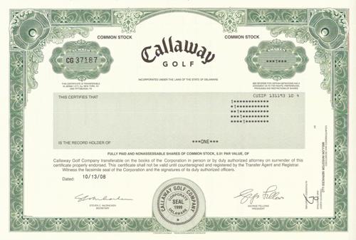 Callaway Golf Stock Certificate
