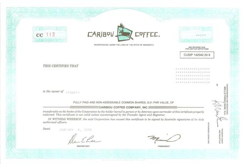 Caribou Coffee Stock Certificate
