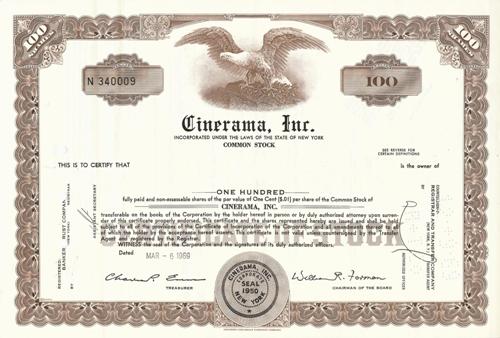 Cinerama Stock Certificate