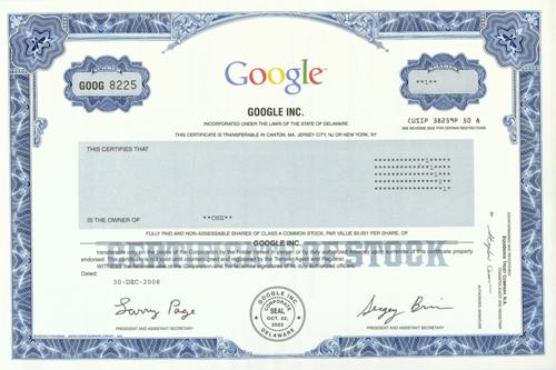 Google Stock Certificate