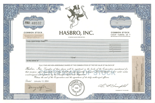 Hasbro Stock Certificate