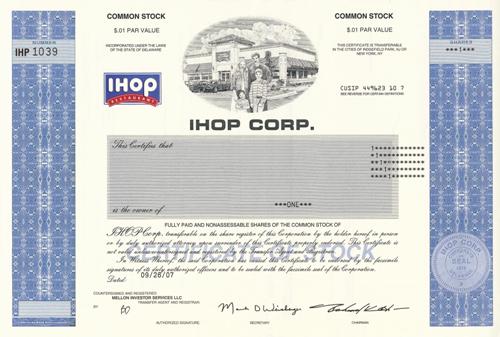 IHOP Stock Certificate