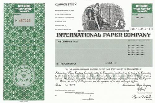 International Paper Stock Certificate