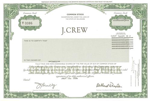 J. Crew Stock Certificate