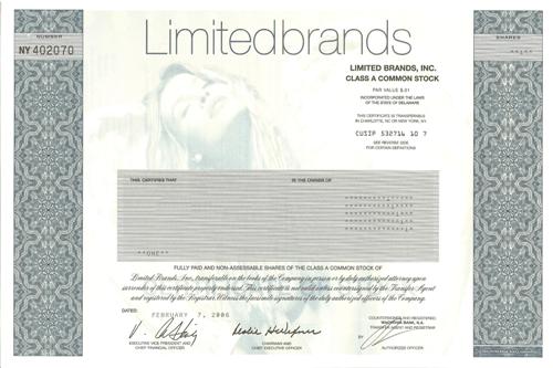 Limited Brands Stock Certificate