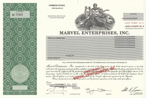 Marvel Entertainment Stock Certificate