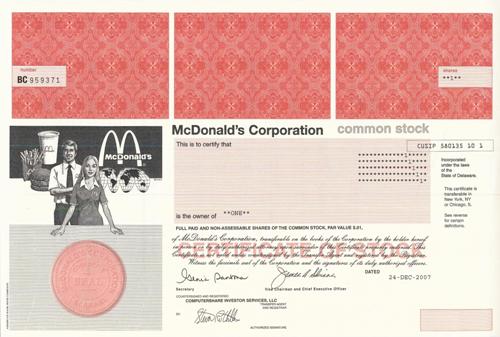McDonald's Stock Certificate