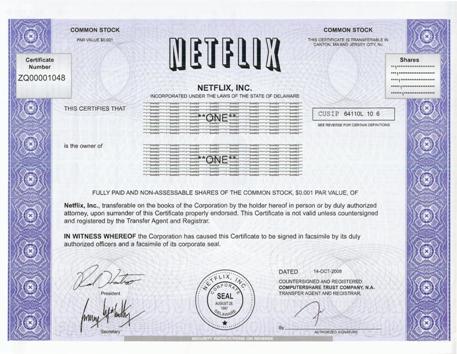 Netflix Stock Certificate