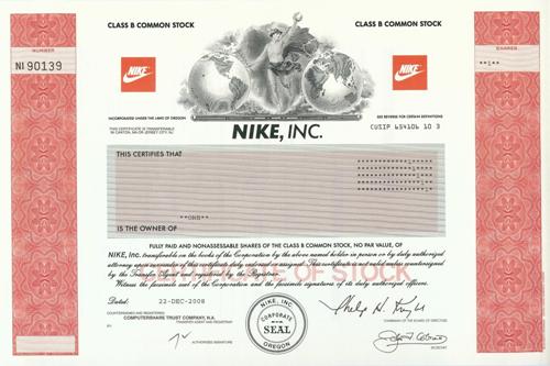 Nike Stock Certificate