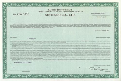 Nintendo Stock Certificate