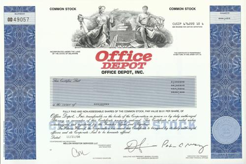 Office Depot Stock Certificate