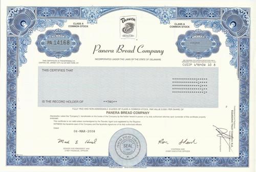 Panera Bread Stock Certificate