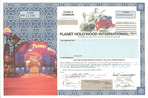 Planet Hollywood Stock Certificate