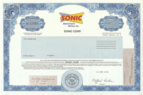 Sonic Stock Certificate