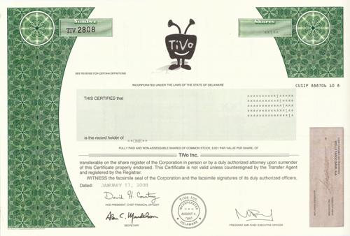 TiVo Stock Certificate