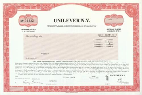 Unilever Stock Certificate