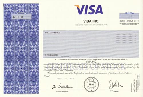 VISA Stock Certificate