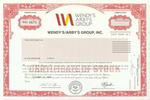 Wendy's/Arby's Stock Certificate