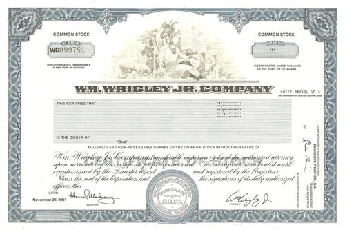 Wm. Wrigley Jr. Stock Certificate